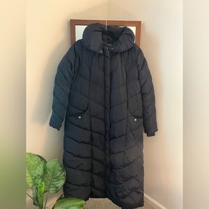 Steve Madden Women's Water Resistant Long Blue Puffer Jacket-Removable Hood-1X